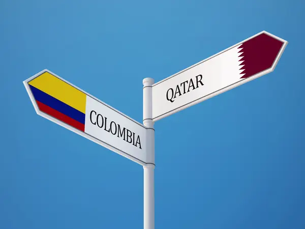 Qatar Colombie Signer Drapeaux Concept — Photo