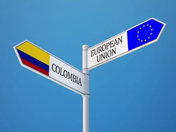 European Union Colombia  Sign Flags Concept — Stock Photo, Image