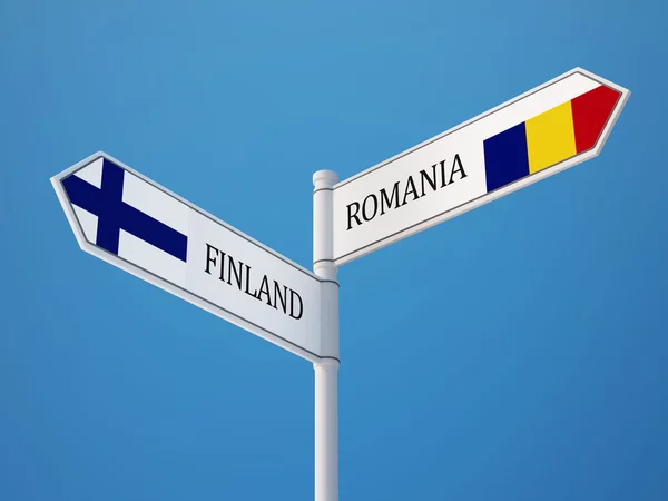 Rumänien Finland tecken flaggor koncept — Stockfoto