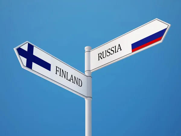 Ryssland Finland tecken flaggor koncept — Stockfoto