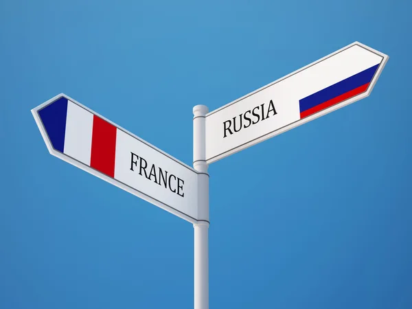 Russie France Signer Drapeaux Concept — Photo