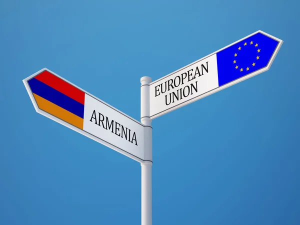 Unión Europea Armenia Firma el concepto de banderas —  Fotos de Stock