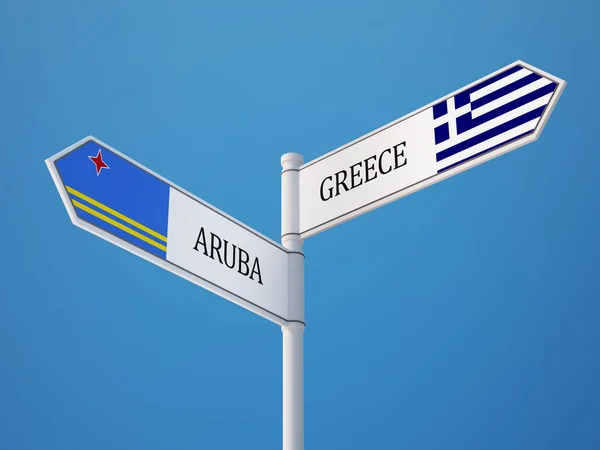 Greece Aruba Sign Flags Concept — Stock Photo, Image
