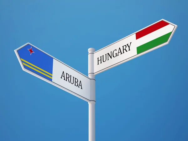 Hongarije Aruba teken vlaggen Concept — Stockfoto