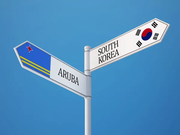 Corea del Sud Aruba segno bandiere concetto — Foto Stock