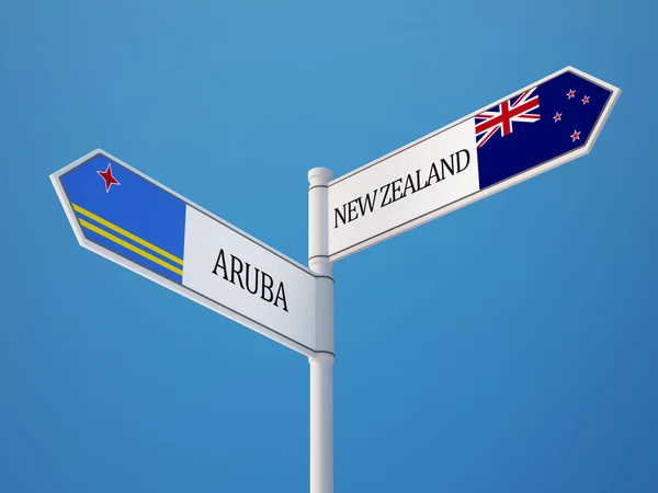 Conceito de Bandeiras de Sinais Aruba da Nova Zelândia — Fotografia de Stock