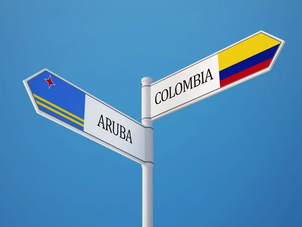 Colombia Aruba Sign Flags Concept — Stock Photo, Image
