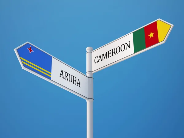 Kamerun Aruba znak flagi koncepcja — Zdjęcie stockowe