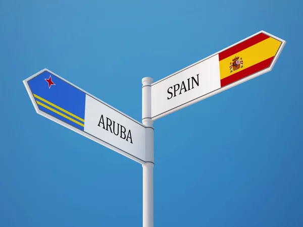 Spain Aruba  Sign Flags Concept — Stock Photo, Image