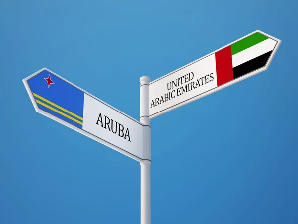 Emirados Árabes Unidos Aruba Sign Flags Concept — Fotografia de Stock