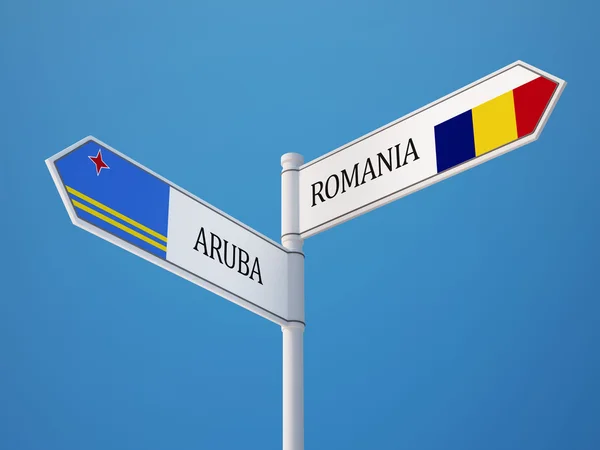 Romania Aruba Sign Flags Concept — Stock Photo, Image