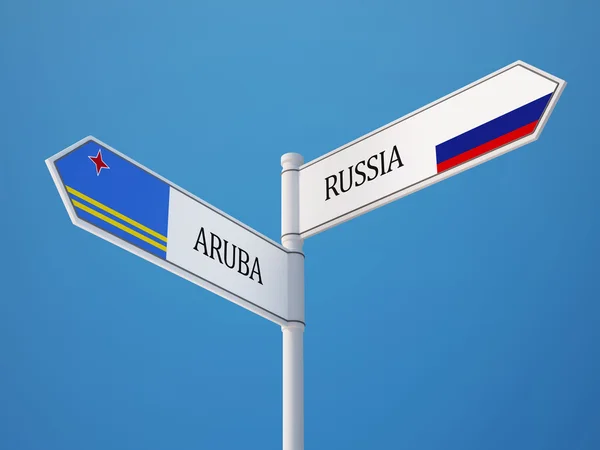 Russia Aruba Sign Flags Concept — Stock Photo, Image