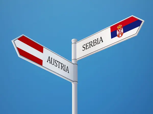 Srbsko Rakousku znamení příznaky koncept — Stock fotografie