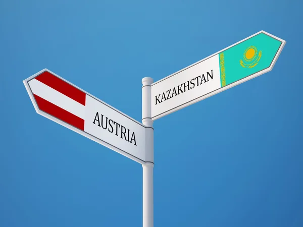 Kazakstan Österrike underteckna flaggor koncept — Stockfoto