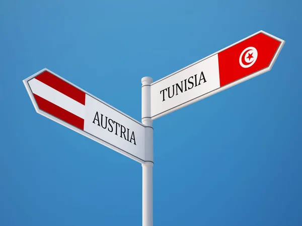 Tunisien Österrike underteckna flaggor koncept — Stockfoto