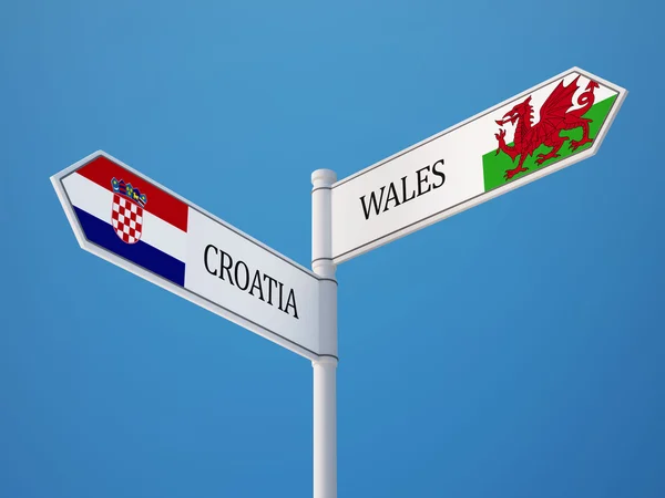 País de Gales Croacia Sign Flags Concept —  Fotos de Stock