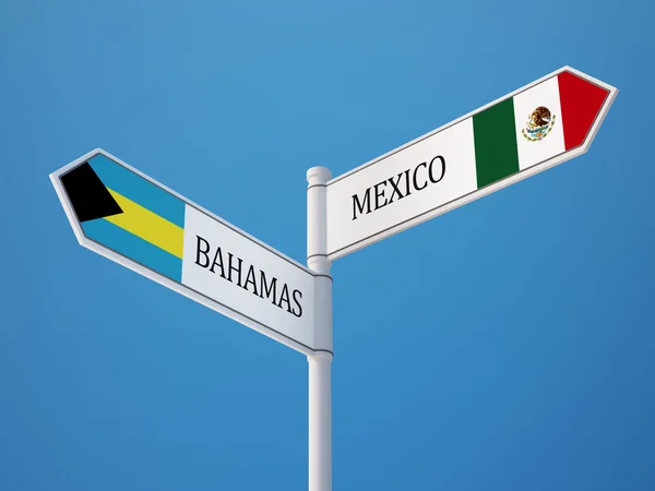 Mexico Bahamas Sign Flags Concept — Stock Photo, Image