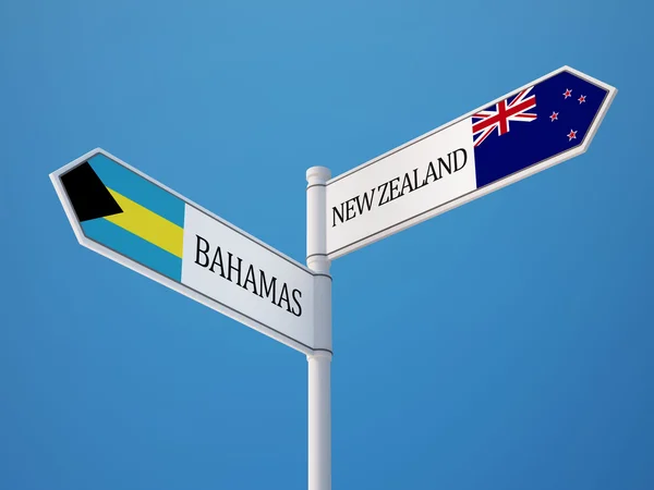 New Zealand Bahamas  Sign Flags Concept — Stock Photo, Image