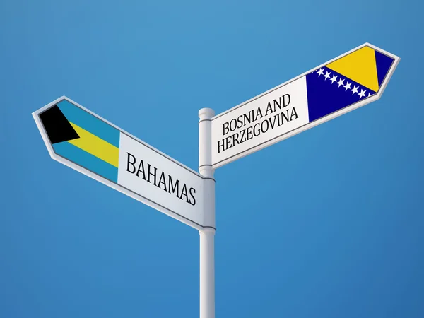 Bosnia and Herzegovina Bahamas Sign Flags Concept — Stock Photo, Image