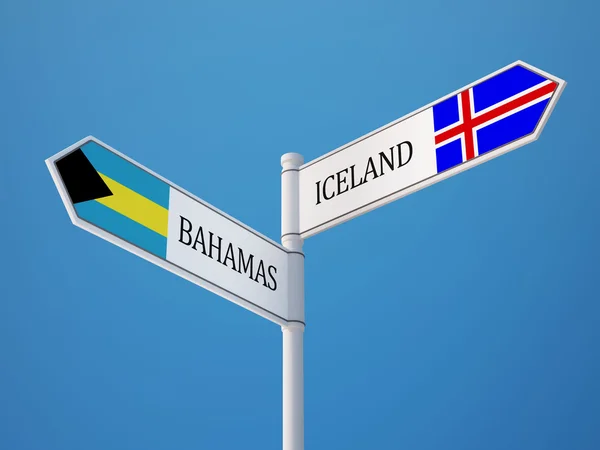 Iceland Bahamas Sign Flags Concept — Stock Photo, Image