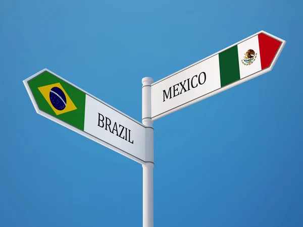 Brazil Mexico Sign Flags Concept — Stock Photo, Image