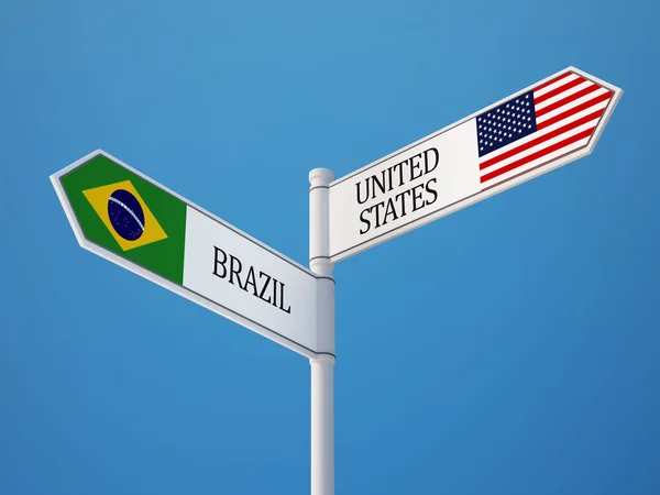 United States Brazil  Sign Flags Concept — Stock Photo, Image