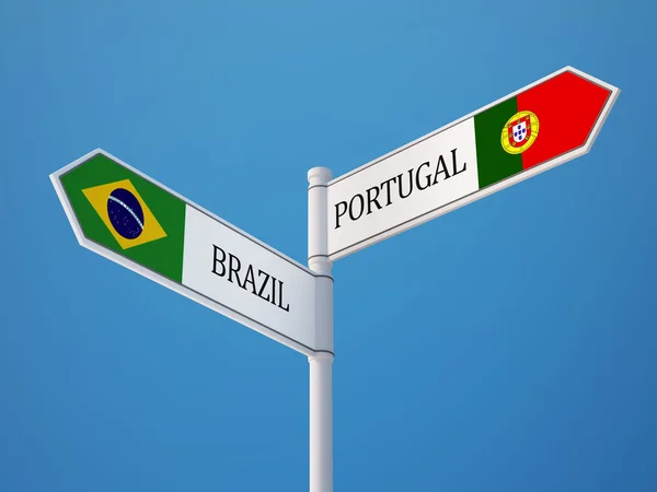 Portugal Brasilien tecken flaggor koncept — Stockfoto