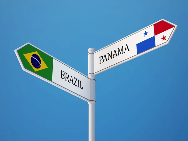 Panama Brésil Signer Drapeaux Concept — Photo