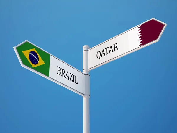 Qatar Brasilien tecken flaggor koncept — Stockfoto