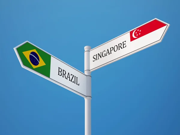 Singapour Brésil Signer Drapeaux Concept — Photo