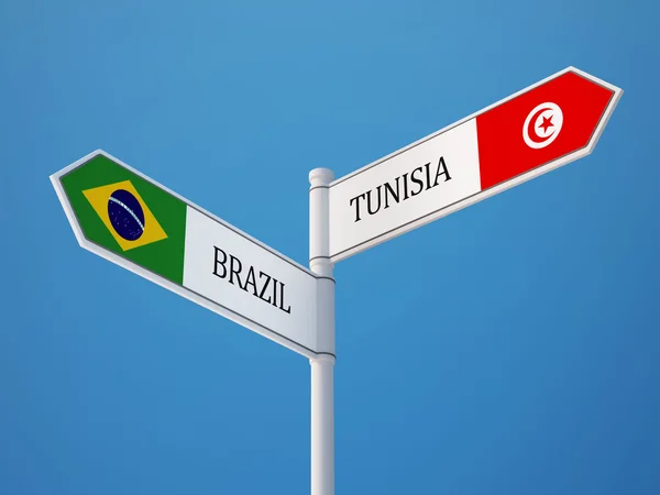 Tunisien Brasilien tecken flaggor koncept — Stockfoto