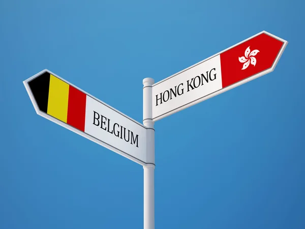 Bélgica Hong Kong Sign Flags Concept —  Fotos de Stock