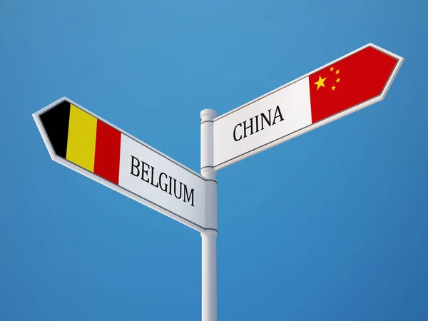 Belgique Chine Signalisation Drapeaux Concept — Photo