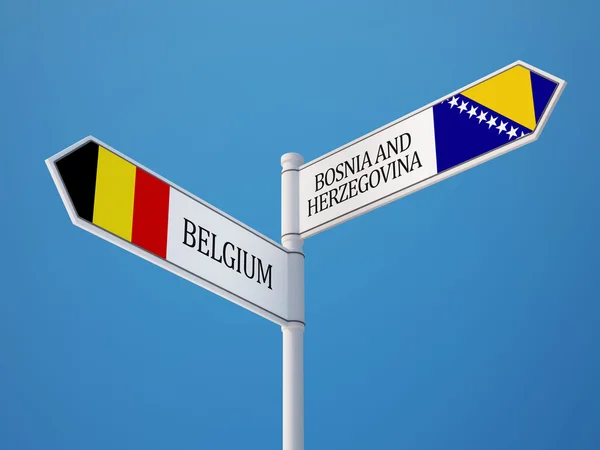 Bosnia and Herzegovina Belgium Sign Flags Concept — Stock Photo, Image