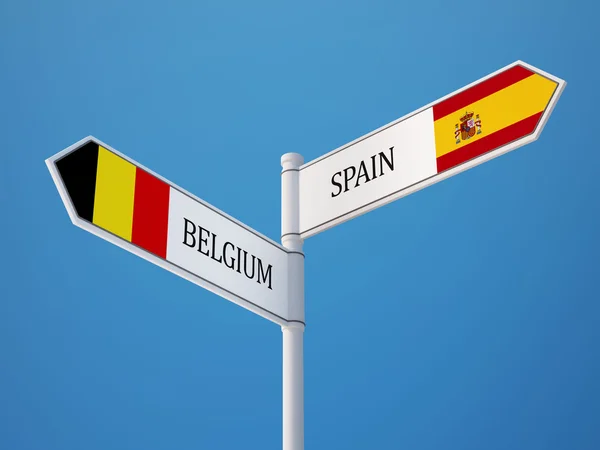 Spain Belgium  Sign Flags Concept — Stock Photo, Image
