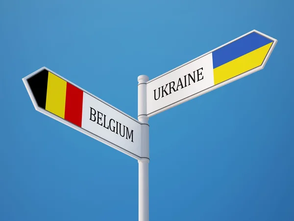 Ukraina Belgia znak flagi koncepcja — Zdjęcie stockowe