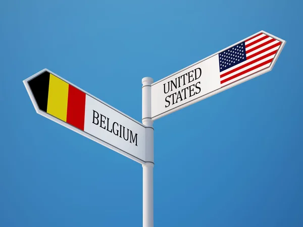 États-Unis Belgique Signer Drapeaux Concept — Photo