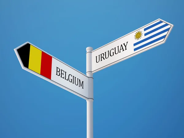 Uruguay Bélgica Firma Concepto de Banderas — Foto de Stock