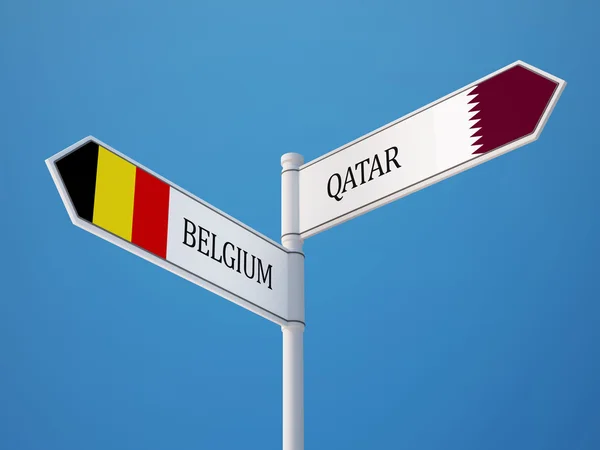 Qatar Belgique Signer Drapeaux Concept — Photo
