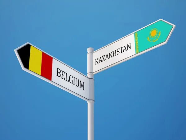 Kazakhstan Belgium  Sign Flags Concept — Stock Photo, Image