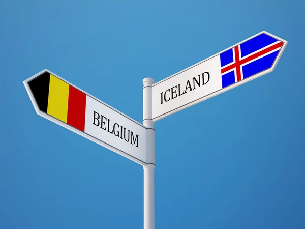 Islanda Belgio Firma Bandiere Concetto — Foto Stock