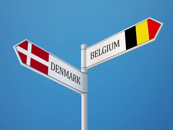 Δανία Βέλγιο σημάδι σημαίες έννοια — Φωτογραφία Αρχείου