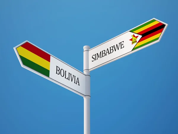 Zimbabwe Bolivia Firma Bandiere Concetto — Foto Stock