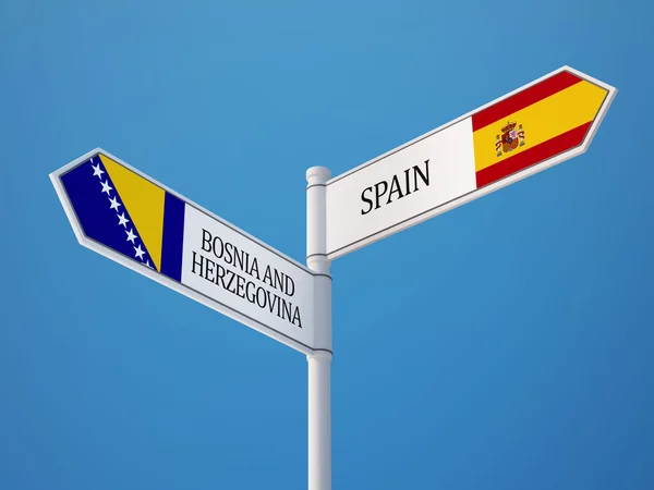 Spain Bosnia and Herzegovina Sign Flags — Stock Photo, Image