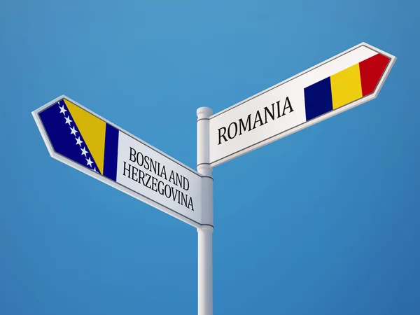 Romania Bosnia and Herzegovina Sign Flags — Stock Photo, Image