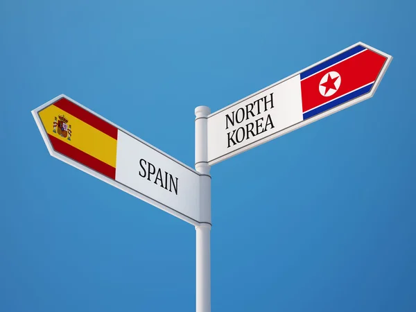 Spain North Korea  Sign Flags Concept — Stock Photo, Image