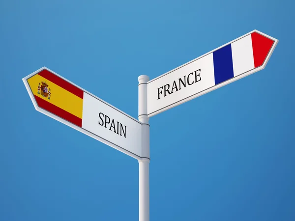 España Francia Signo Banderas Concepto —  Fotos de Stock