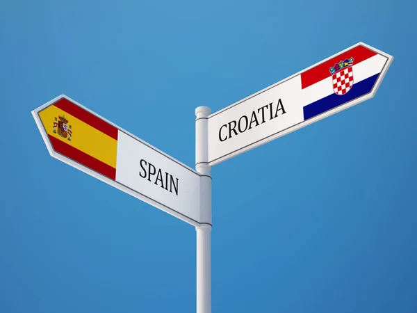Spanien Kroatien tecken flaggor koncept — Stockfoto