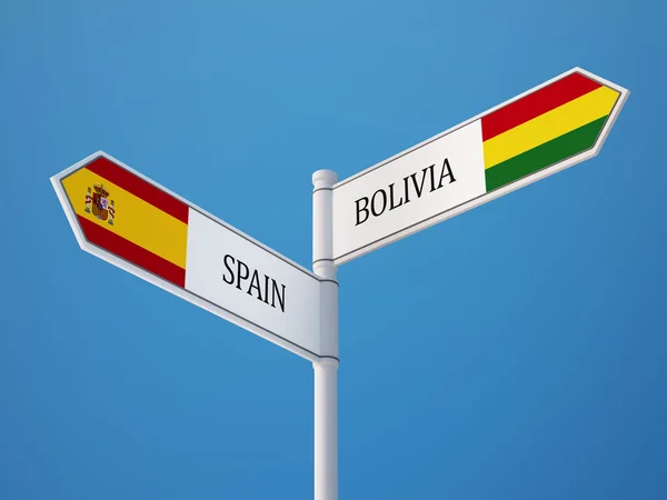 Spanien Bolivia tecken flaggor koncept — Stockfoto