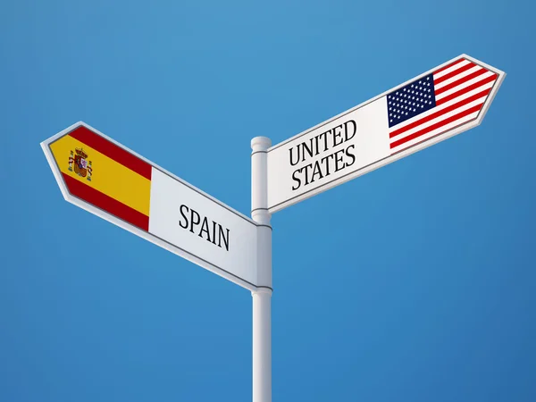 Estados Unidos Espanha Signo Bandeiras Conceito — Fotografia de Stock